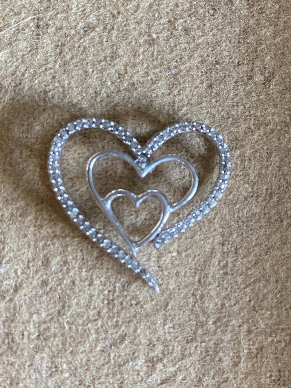 Silver Heart Triple-Layer Pendantwith Crystal Accents